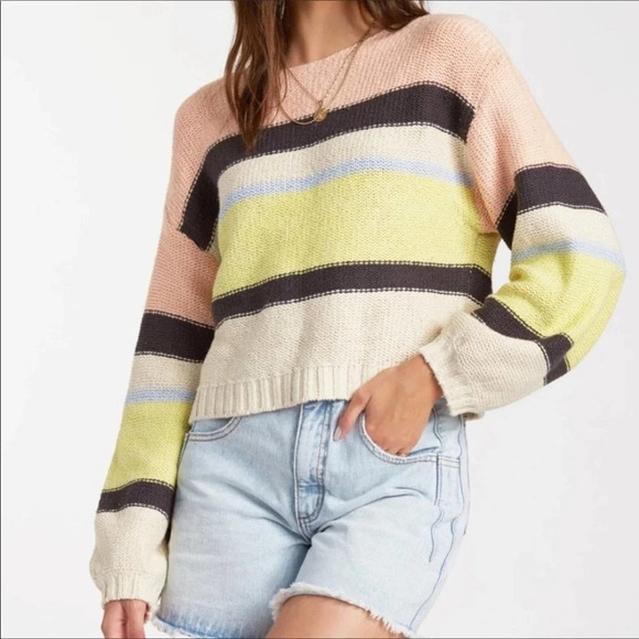 Billabong Seeing Stripes Chunky Knit Striped Sweater Top Slouchy Long Sleeve - Picture 1 of 5